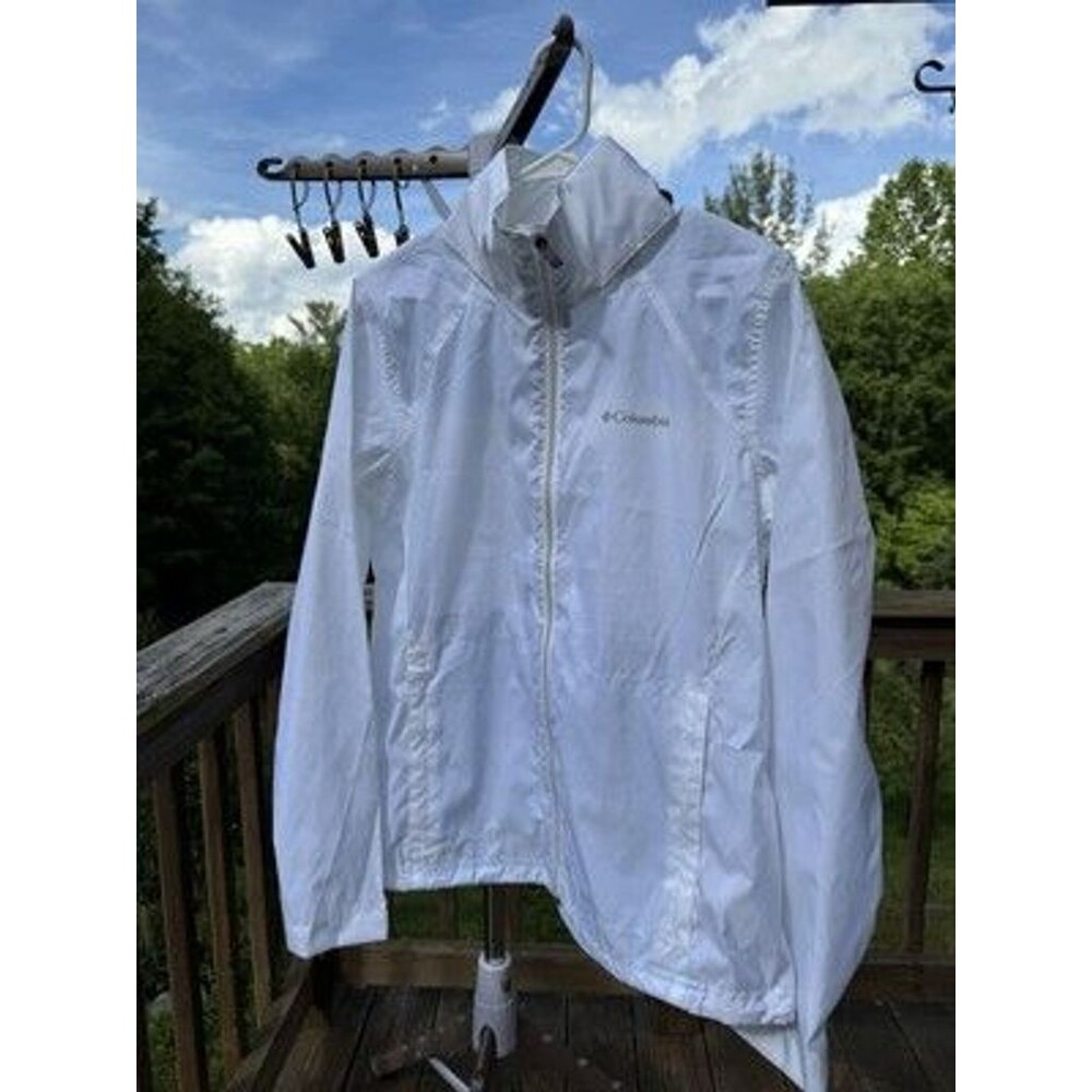 Columbia Windbreaker Womens White Size Large Lightweight Full Zip Hidden Hood